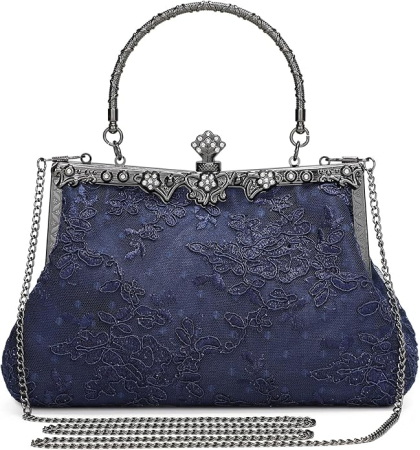 Genti dama - Poseta eleganta de umar Albastra, brodata, 22 x 15 x 6 cm