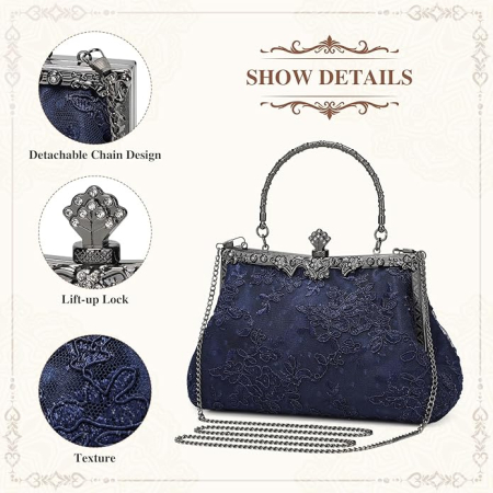 Poseta eleganta de umar Albastra, brodata, 22 x 15 x 6 cm [5]