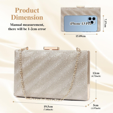 Poseta eleganta de umar aurie, sclipitoare, cu lant 120 cm 19,5 x 5 x 12 cm, 400 gr [3]