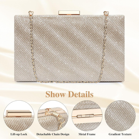 Poseta eleganta de umar aurie, sclipitoare, cu lant 120 cm 19,5 x 5 x 12 cm, 400 gr [4]