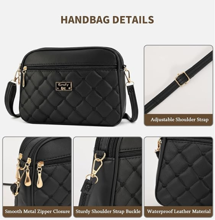 Geantă de umăr damă tip crossbody, piele ecologică, 4 buzunare cu fermoar, curea reglabilă [4]