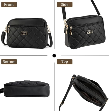 Geantă de umăr damă tip crossbody, piele ecologică, 4 buzunare cu fermoar, curea reglabilă [5]