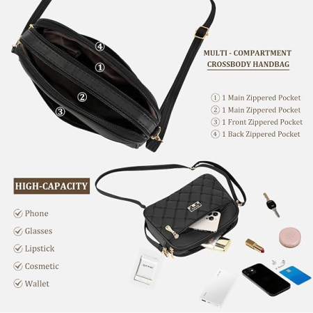 Geantă de umăr damă tip crossbody, piele ecologică, 4 buzunare cu fermoar, curea reglabilă [3]