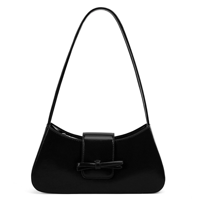 Genti dama - Poseta eleganta mica neagra cu funda din piele PU, cu curea de umar