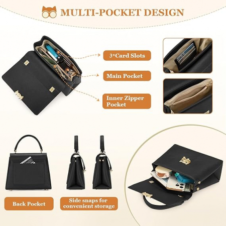 Poseta eleganta neagra din piele PU, cu curea de umar reglabila  20x25x10 cm [2]