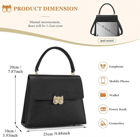 Poseta eleganta neagra din piele PU, cu curea de umar reglabila  20x25x10 cm [3]