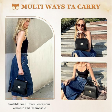 Poseta eleganta neagra din piele PU, cu curea de umar reglabila  20x25x10 cm [5]
