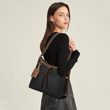 Poseta eleganta maro din piele PU, cu curea de umar reglabila  32x12x25 cm [4]
