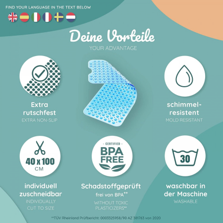 Covoras antialunecare pentru dus, lavabil, cu 200 ventuze, albastru, 40x100 cm [2]