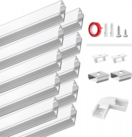 suporti si accesorii lumini - Profil din aluminiu în formă de U 10X1m pentru bandă LED , cu set accesorii