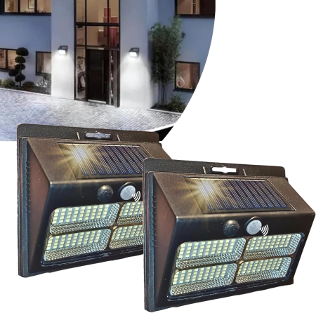 LAMPI SOLARE - Proiectoar solar cu 180 LED-uri. IP 65, 3 moduri, unghi de iluminare de 240°, senzor miscare, set 2 buc
