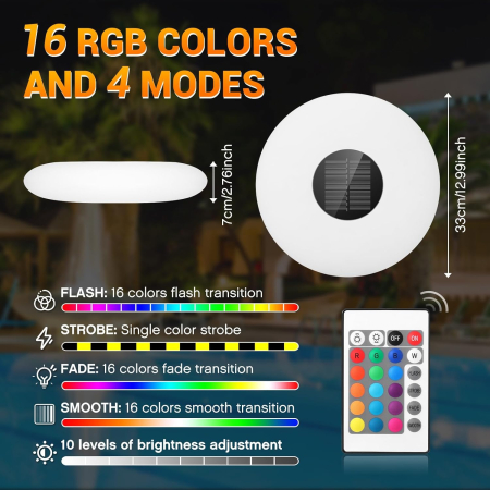 Lumină solară plutitoare pentru Piscină sau gradina, cu Telecomandă – 16 Moduri de Culoare [2]