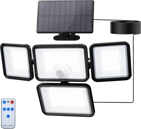 ILUMINAT - Proiectoar solar cu 247 LED-uri. IP 65, 4 moduri, unghi de iluminare de 270°, telecomanda