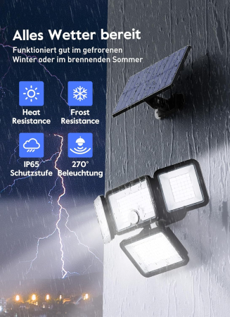 Proiectoar solar cu 247 LED-uri. IP 65, 4 moduri, unghi de iluminare de 270°, telecomanda [2]