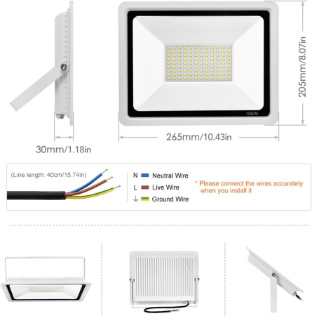 Proiector 100W, 8000Lm, 6500K, impermeabil IP67,LED, alb [1]