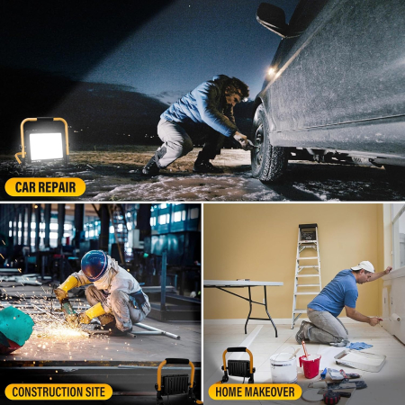 Proiector constructii cu suport, LED 30W 3000LM 6000K IP66 rotativă 360°, cablu 3 m [6]