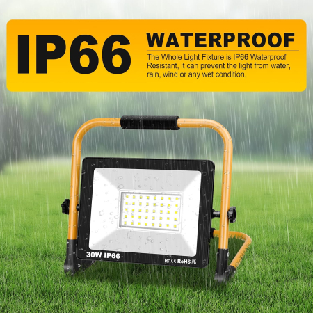 Proiector constructii cu suport, LED 30W 3000LM 6000K IP66 rotativă 360°, cablu 3 m [5]