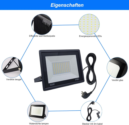 Proiector constructii cu suport, cablu 3 M, 4250Lm, 50W, impermeabil IP66 [3]