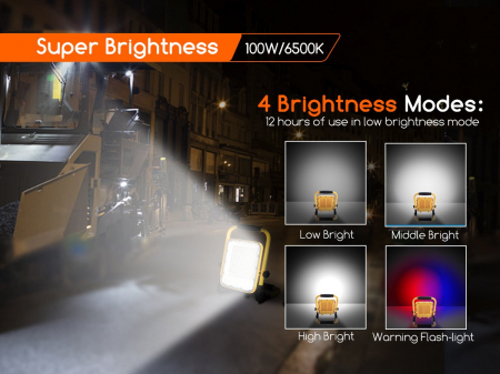 Proiector de constructii LED, reincarcabil USB, 100W, 6500K, 2400Lm [4]