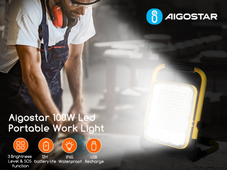 Proiector de constructii LED, reincarcabil USB, 100W, 6500K, 2400Lm [3]