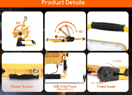 Proiector de constructii LED, reincarcabil USB, 100W, 6500K, 2400Lm [2]