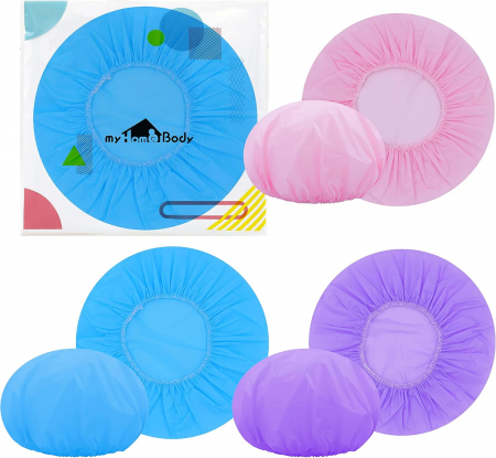 ACCESORII DUS - Protectii de duș reutilizabile, din plastic, 3 culori buline, inimi, imprimeuri florale, set de 6 mărimea M