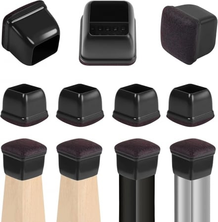 accesorii scaune, mese - Protectii patrate pentru picioare scaune, mobila 14-19mm  set 24 bucati