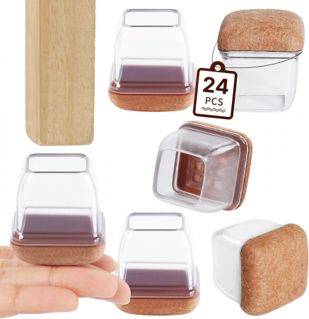 accesorii scaune, mese - Protectii patrate pentru picioare scaune, mobila 22-26mm  set 24 bucati