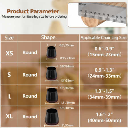 Protectii rotunde pentru picioare scaune, mobila 24-33 mm  set 16 bucati [1]