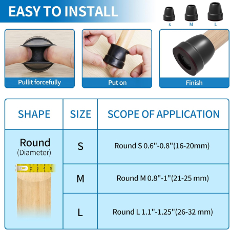 Protectii negre rotunde pentru picioare scaune, mobila 26-32mm  set 16 bucati [2]