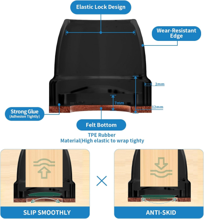 Protectii negre rotunde pentru picioare scaune, mobila 26-32mm  set 16 bucati [4]