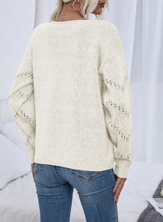 Pulover alb Damă Snowflake, bluza Mărimea XL, Oversized, Mâneci Batwing, Color Block [1]