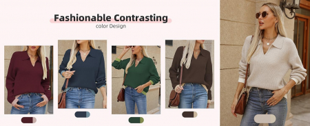 Bluza lejera, pulover tricotat, cu guler in "V" pentru femei, CREM, marime XXL [4]