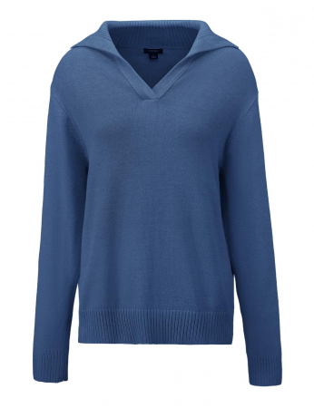 BLUZE - Bluza lejera, pulover tricotat, cu guler in "V" pentru femei, ALBASTRU, marime XXL