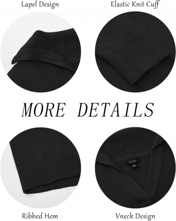 Bluza lejera, pulover tricotat, cu guler in "V" pentru femei, negru, marime XL [3]