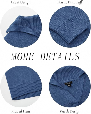 Bluza lejera, pulover tricotat, cu guler in "V" pentru femei, ALBASTRU, marime XL [3]