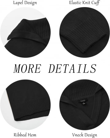 Bluza lejera, pulover tricotat, cu guler in "V" pentru femei, negru, marime S [3]