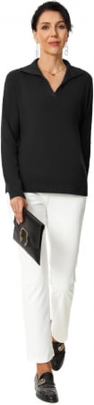 Bluza lejera, pulover tricotat, cu guler in "V" pentru femei, negru, marime S [5]