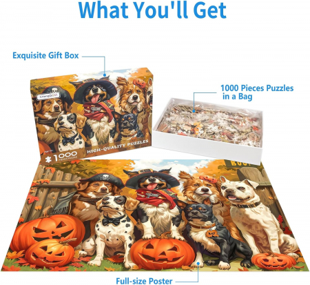 Puzzle de 1000 de piese pentru adulți si copii "Petrecere de câini de Halloween" 50x70 cm [2]