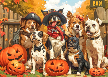 puzzle-uri - Puzzle de 1000 de piese pentru adulți si copii "Petrecere de câini de Halloween" 50x70 cm