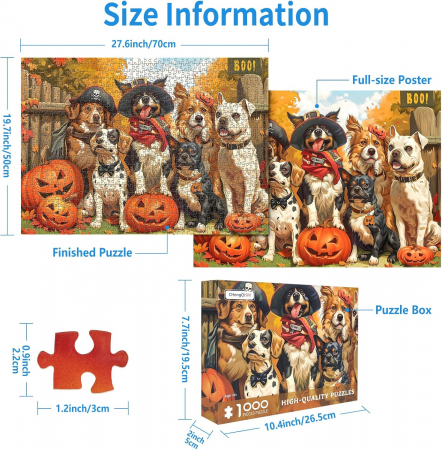 Puzzle de 1000 de piese pentru adulți si copii "Petrecere de câini de Halloween" 50x70 cm [1]