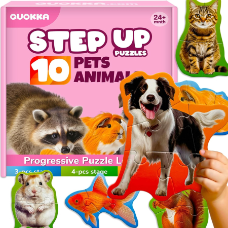 puzzle-uri - Puzzle-uri cu 3,4,5 piese mari cu animale, set 10 imagini