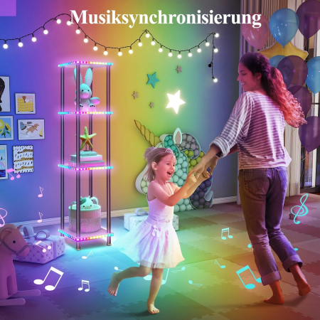 Etajeră Decorativă cu LED RGB, 4 Rafturi, Telecomandă, Iluminare Multicoloră, incarcare telefon [3]