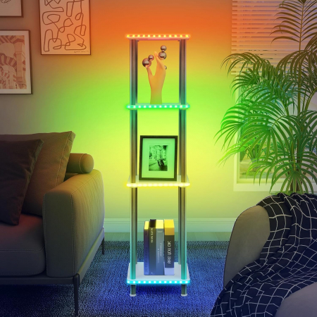 Etajeră Decorativă cu LED RGB, 4 Rafturi, Telecomandă, Iluminare Multicoloră, incarcare telefon [5]