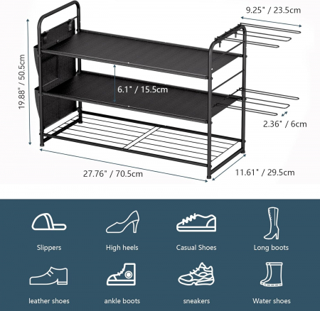 Raft impermeabil cu 3 niveluri pentru pantofi si cizme negru [7]