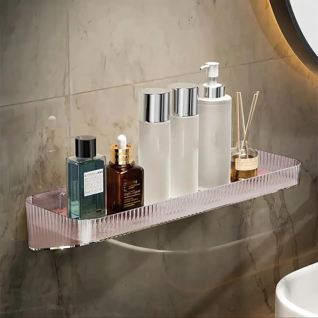 suporturi si accesorii baie - Raft elegant de duș fără găurire, 33x11 cm, roz
