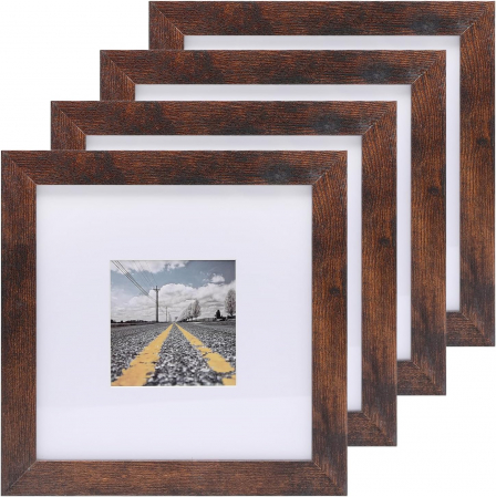 rame fotografii - Rama foto 20x20cm set de 4, maro inchis cu passepartout pentru portrete, colaje, poze 10x10cm