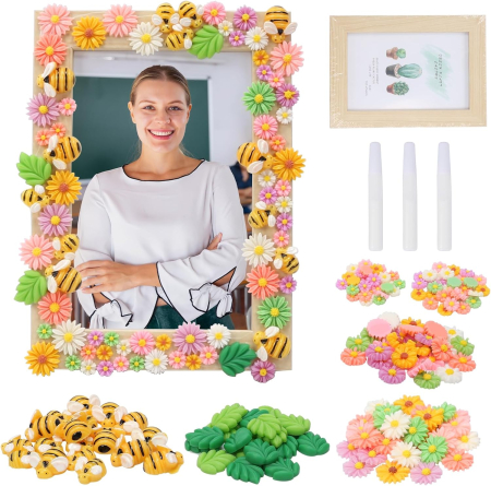 rame fotografii - Rame foto mozaic cu margarete, set creativ DIY 2 bucati