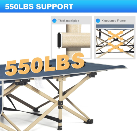 Pat de camping pliabil cu saltea Oxford 2400D, capacitate de încărcare până la 250 kg, 190 x 71 x 36 cm [2]