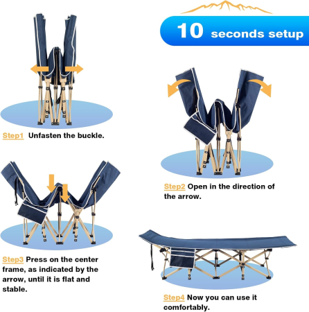 Pat de camping pliabil cu saltea Oxford 2400D, capacitate de încărcare până la 250 kg, 190 x 71 x 36 cm [5]